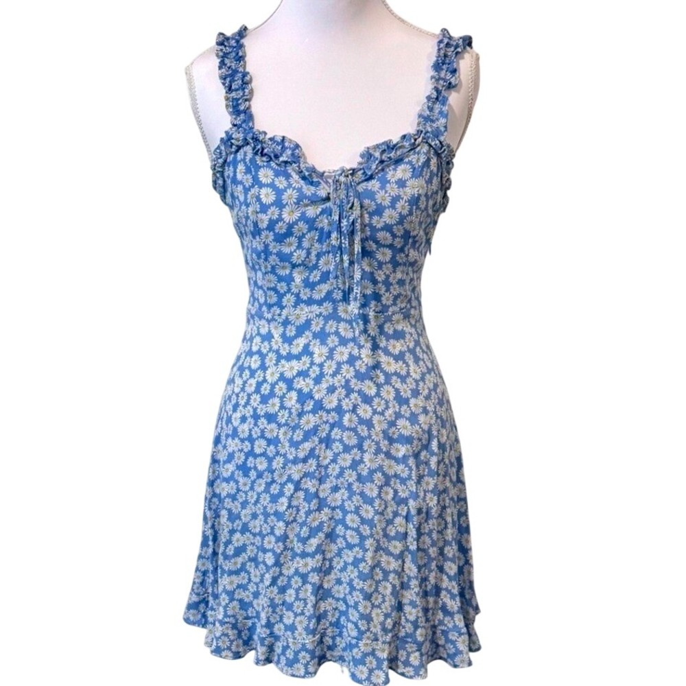 Forever 21 Floral Mini Dress Ruffle Strap Blue Floral Size Small